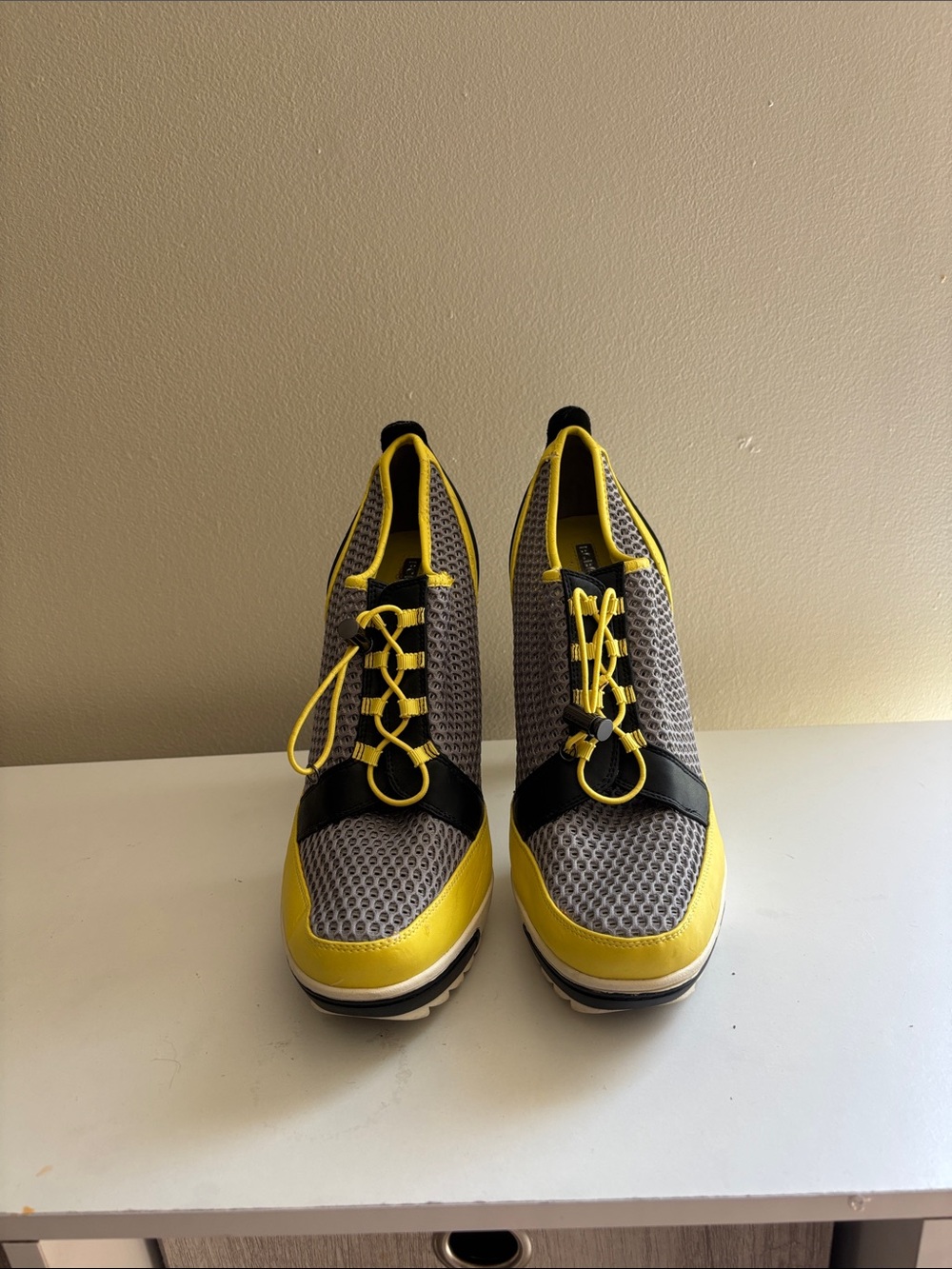 BCBGeneration Yellow and Gray Slip-On Bootie Sneakers